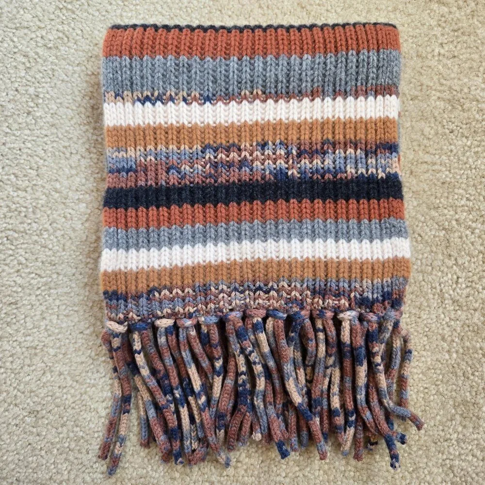360 Cashmere Striped Brown Knit Scarf